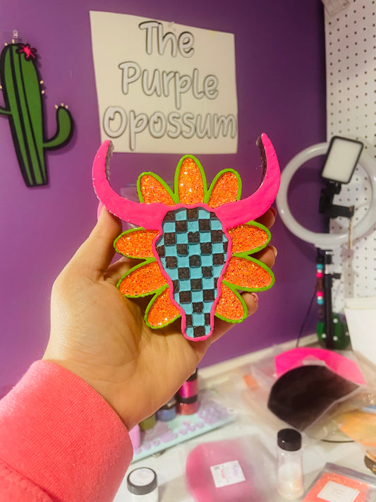 Checker flower bull skull